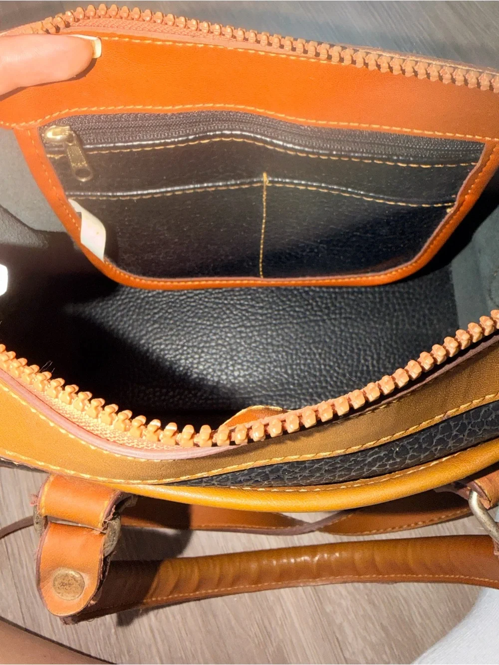 Dooney & Bourke Black with Brown Trim Leather Satchel Purse